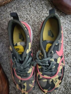 Nike Kids Olive Green, Yellow & Pink Camo Sneakers